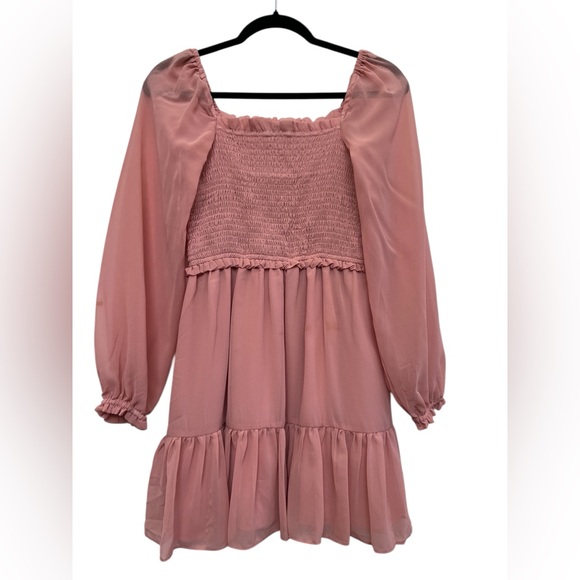1.STATE Smocked Babydoll Dress Pink Sheer Sleeve Romantic Fairycore - Picture 2 of 5